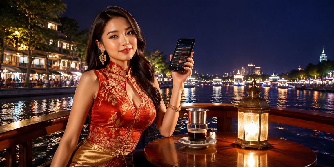 Người dùng Hà Nội trải nghiệm casino trên điện thoại tại quán cà phê buổi tối